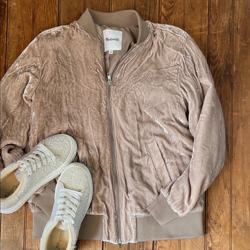 Madewell bomber jacket silk crushed Velvet Tan women’s size xs